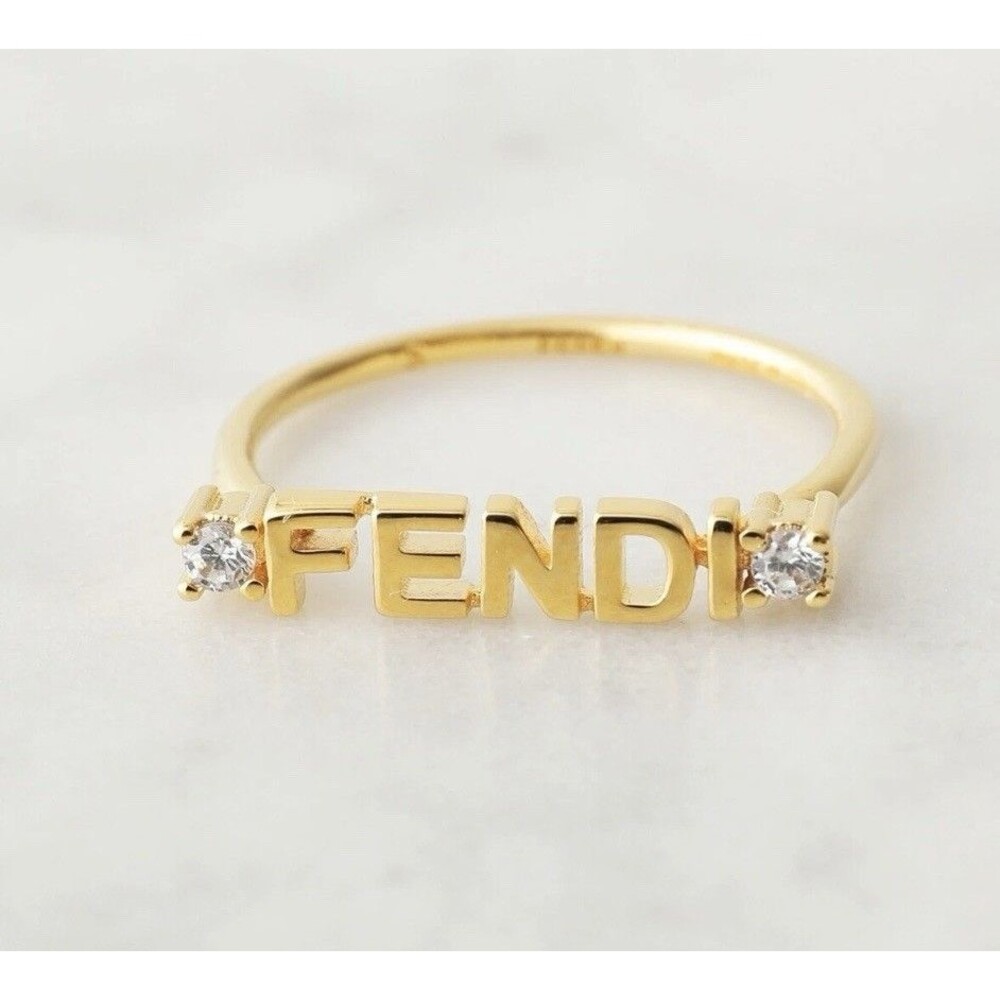 AUTHENTIC Fendi Size 7 Graphic Logo Crystal Ring W/ COA Box & Bag Beautiful!